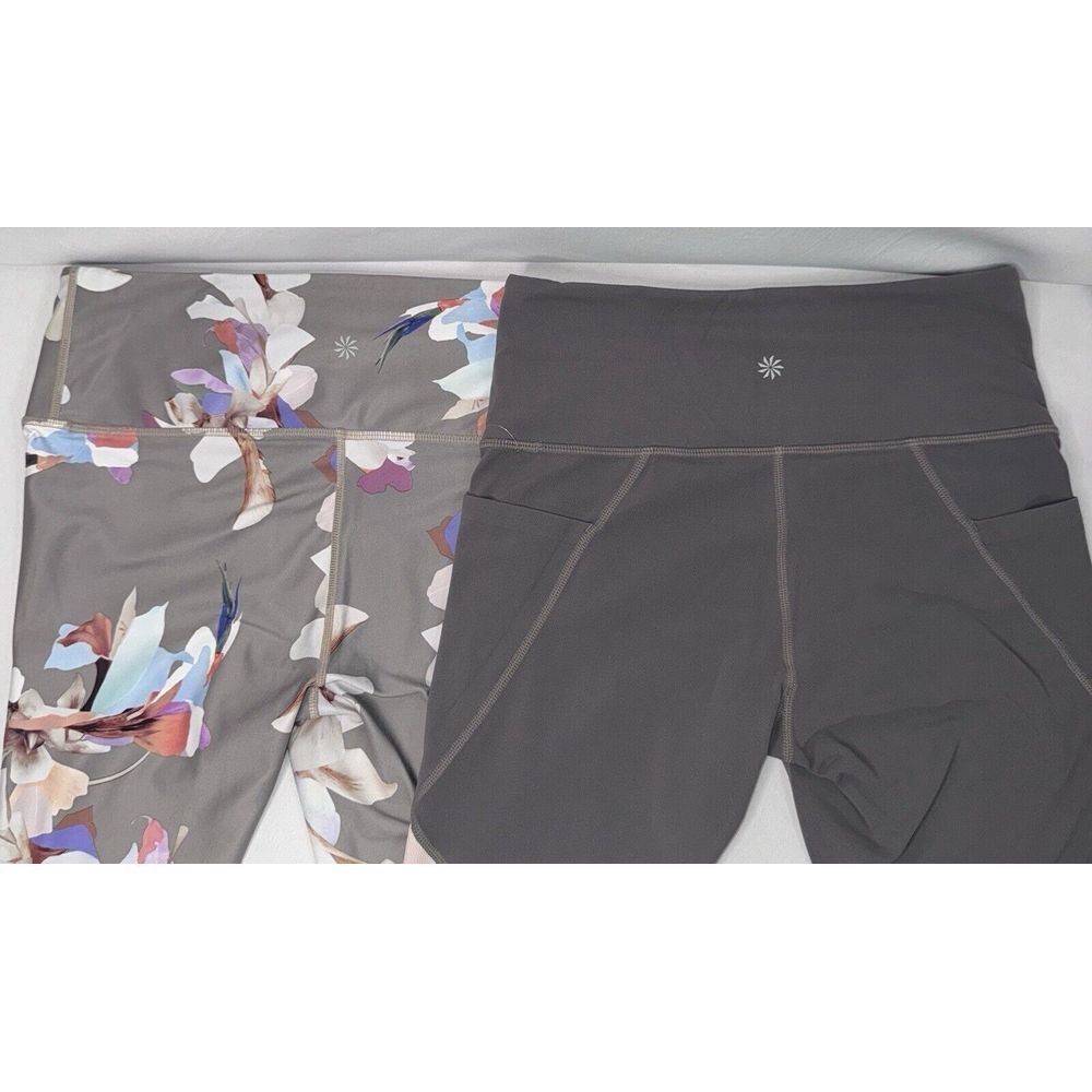 Lot of 2 - Athleta Womens Small Gray & Floral Stretch Leggings 7/8ths - Picture 2 of 11